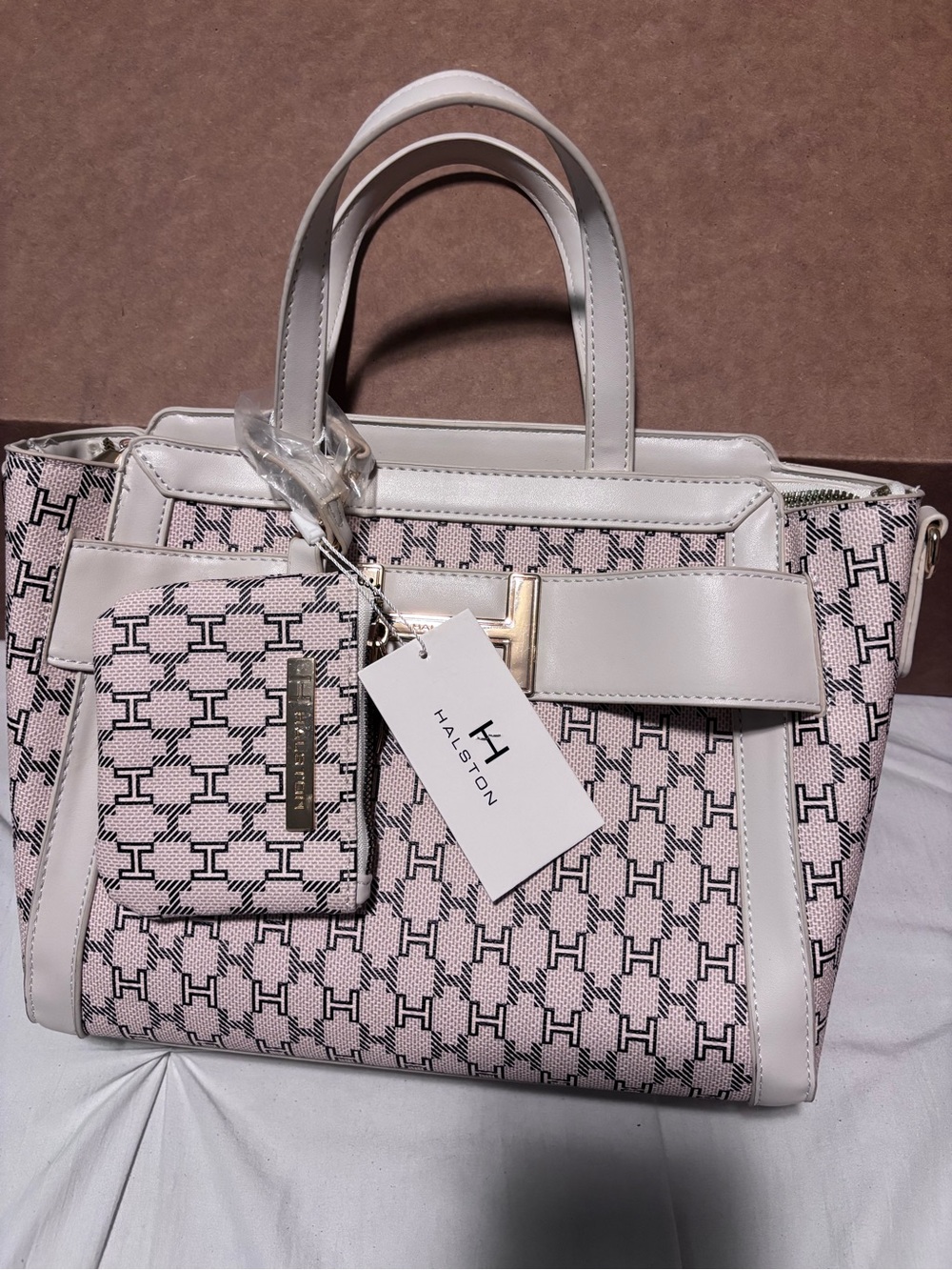Halston Heritage Pink & White Monogram Satchel
